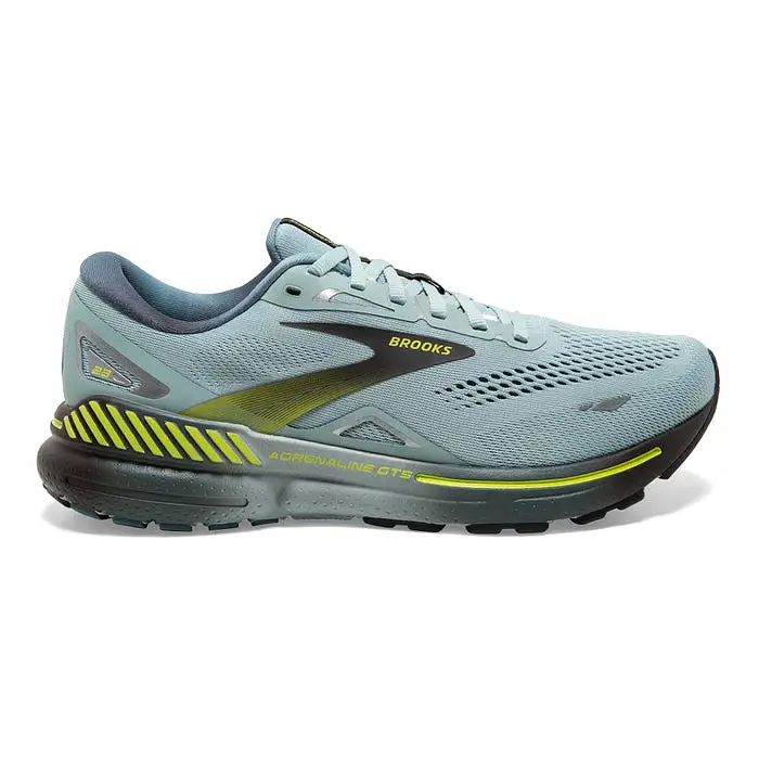 Men's Brooks Adrenaline GTS 23, Cloud Blue/Goblin Blue/Lime, 7 D Medium