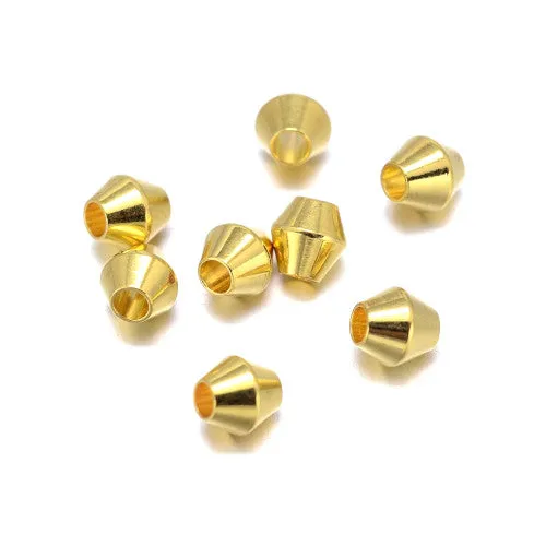 Metal Spacer Beads, Bicone, Smooth, Golden, Brass, 4mm