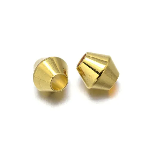 Metal Spacer Beads, Bicone, Smooth, Golden, Brass, 4mm