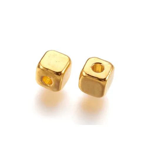 Metal Spacer Beads, Tibetan Style, Cube, Golden, Alloy, 4mm