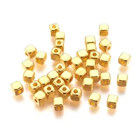 Metal Spacer Beads, Tibetan Style, Cube, Golden, Alloy, 4mm