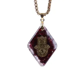 Natural garnet Orgonite Pendant Hand of Fatifa Energy Necklace Healing