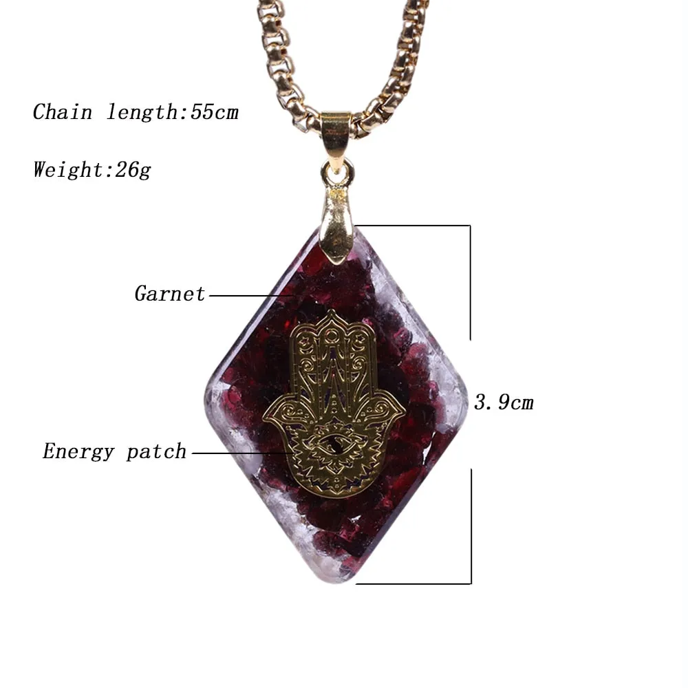 Natural garnet Orgonite Pendant Hand of Fatifa Energy Necklace Healing