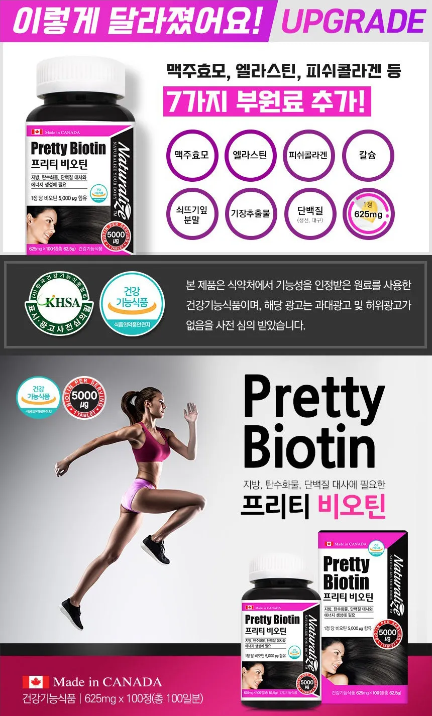 Naturalize Pretty Biotin 500mg x 100 capsules Prevents hair loss health Beauty Supplements carbohydrate fat protein metabolism e