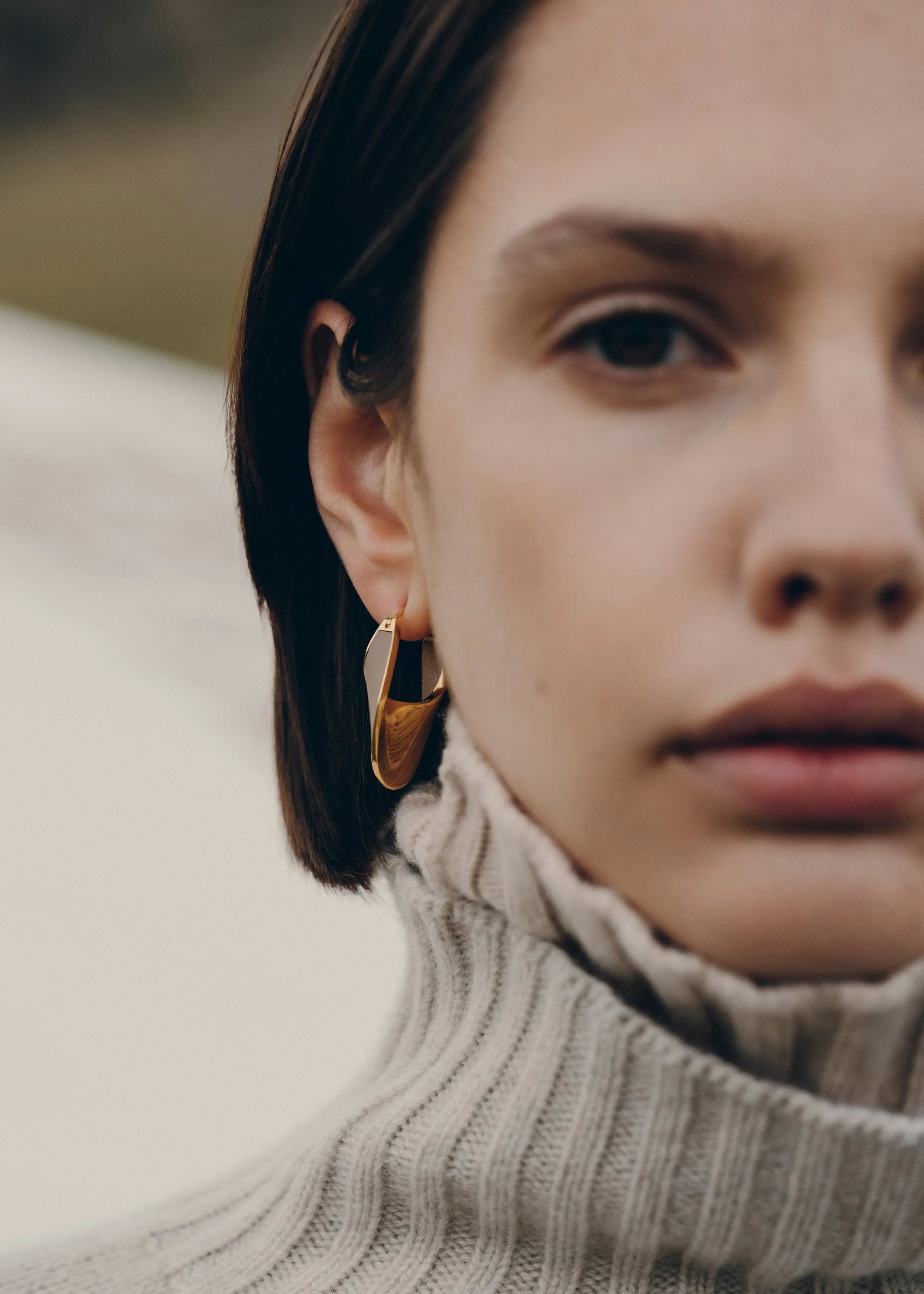 ole Slim Hoop Earrings - Taupe Leather