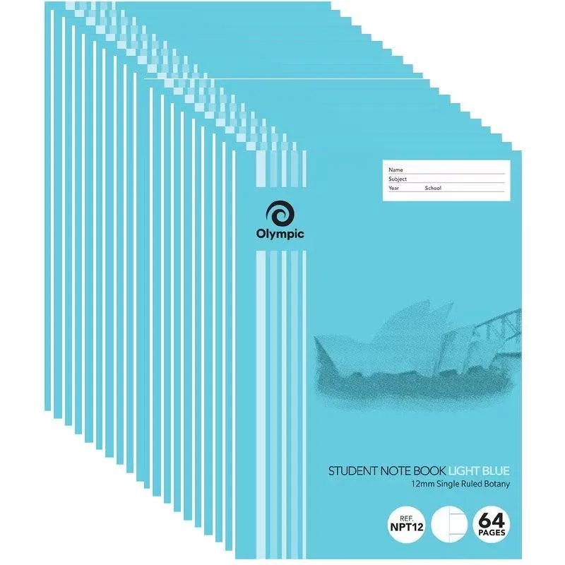 Olympic Notebook 175x250mm 55gsm 12mm Ruled Botany Book NSW 64 Page Pack of 20