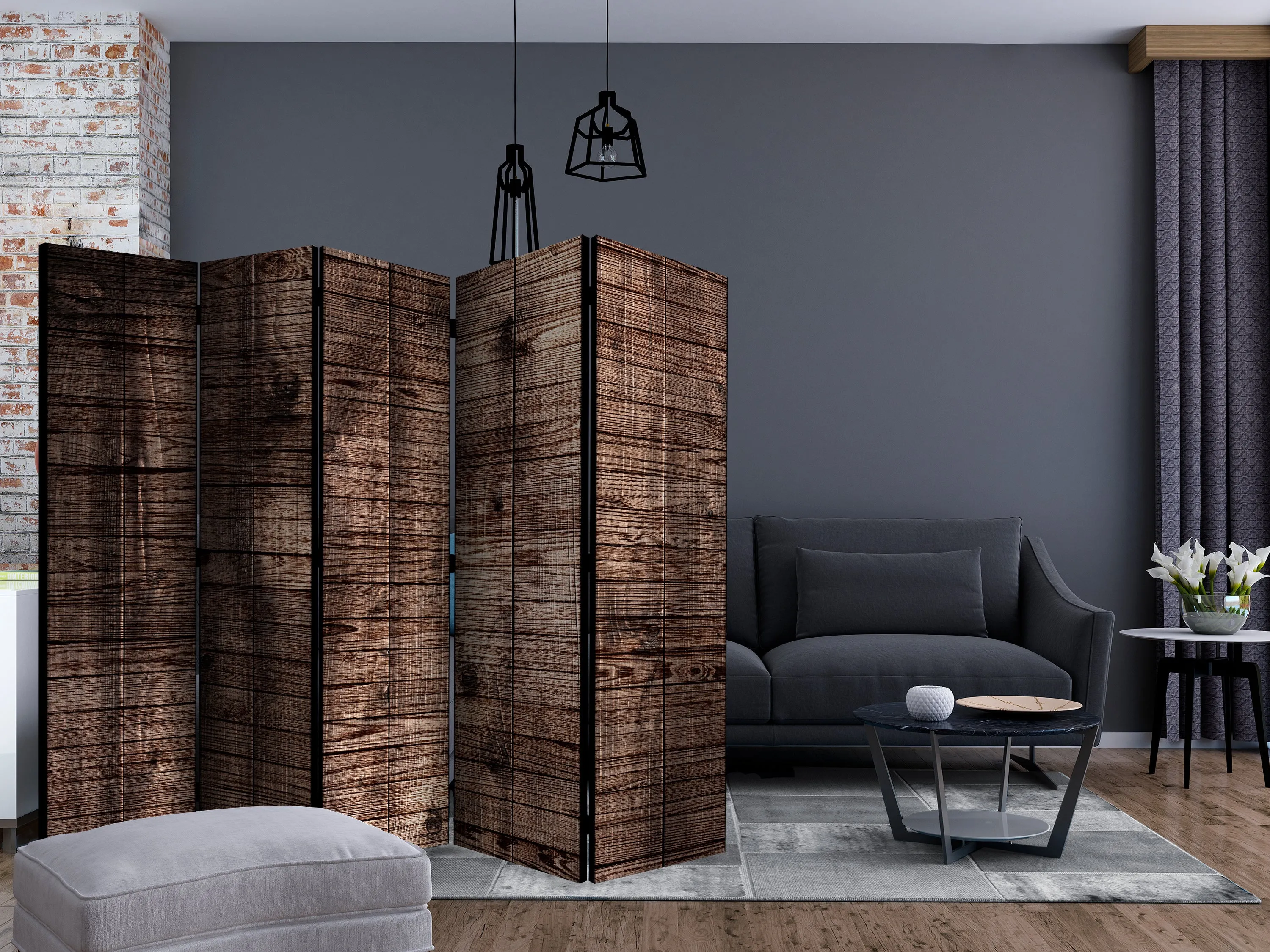 Paravento Dark Brown Boards II [Room Dividers]