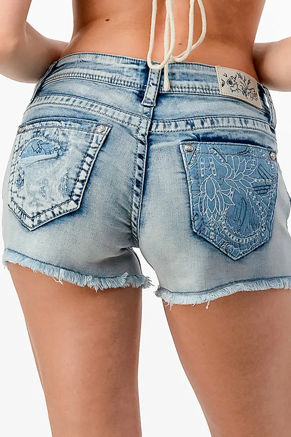 Patch Work Detail Low Rise Denim Shorts