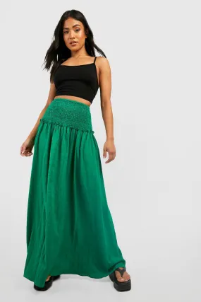 Petite Woven Shirred Boho Maxi Skirt