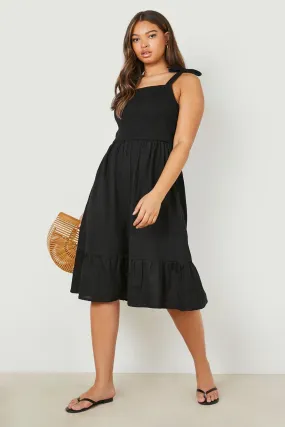 Plus Shirred Strappy Woven Midi Sundress