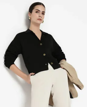 Rareism Women Sakarya Black Relaxed Fit Plain Jacket