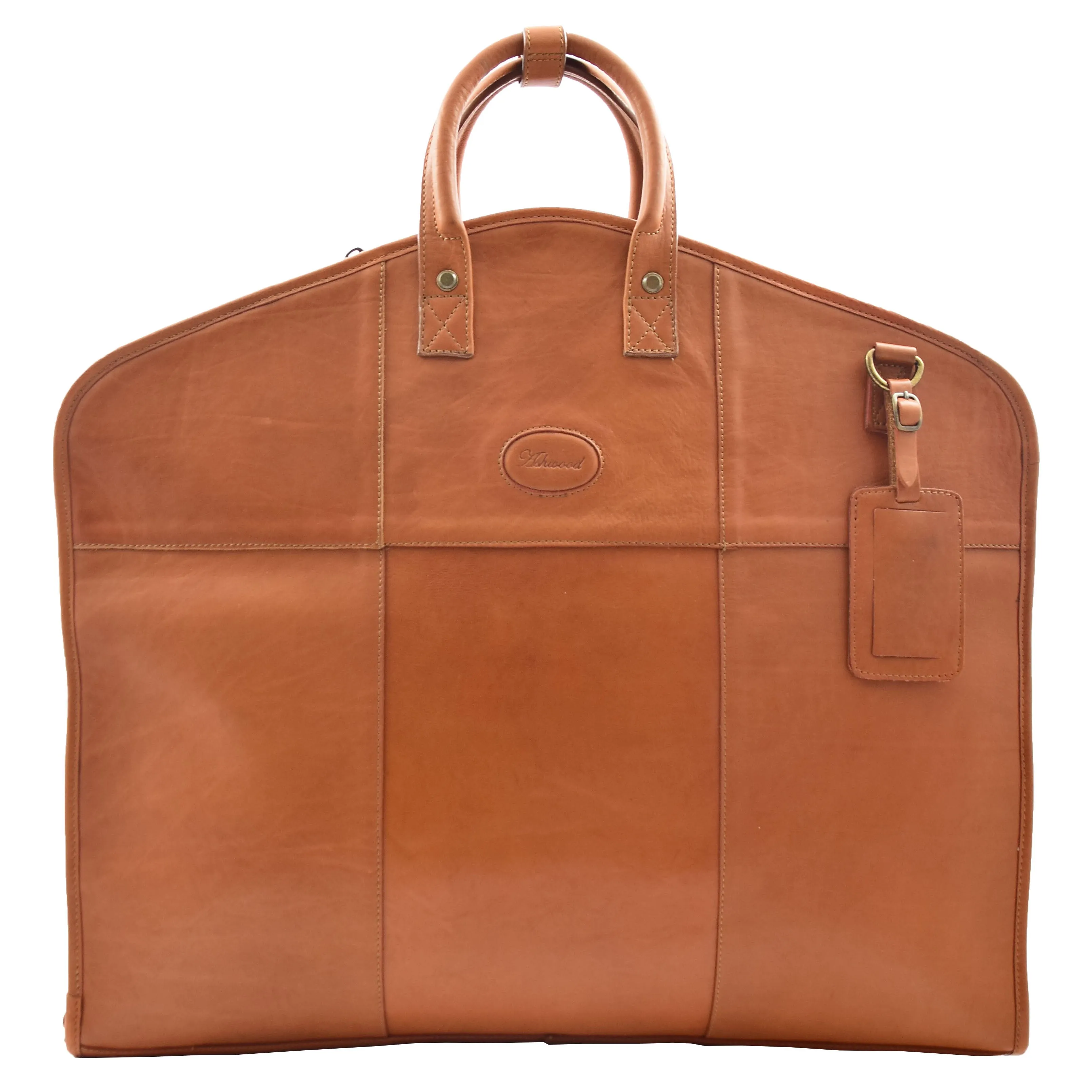 Real Leather Suit Carrier Large Capacity Travel Garment Bag Oxford Tan