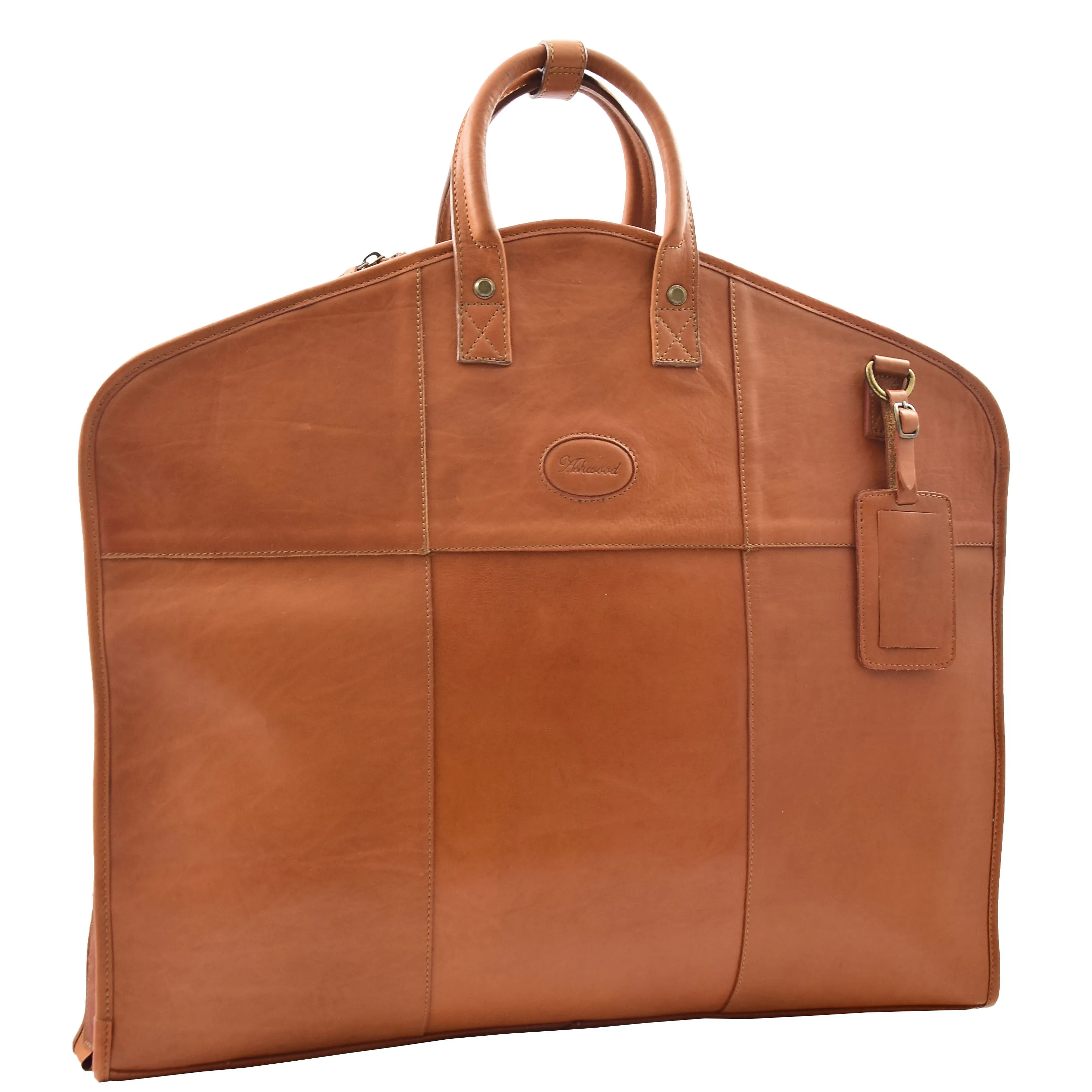 Real Leather Suit Carrier Large Capacity Travel Garment Bag Oxford Tan