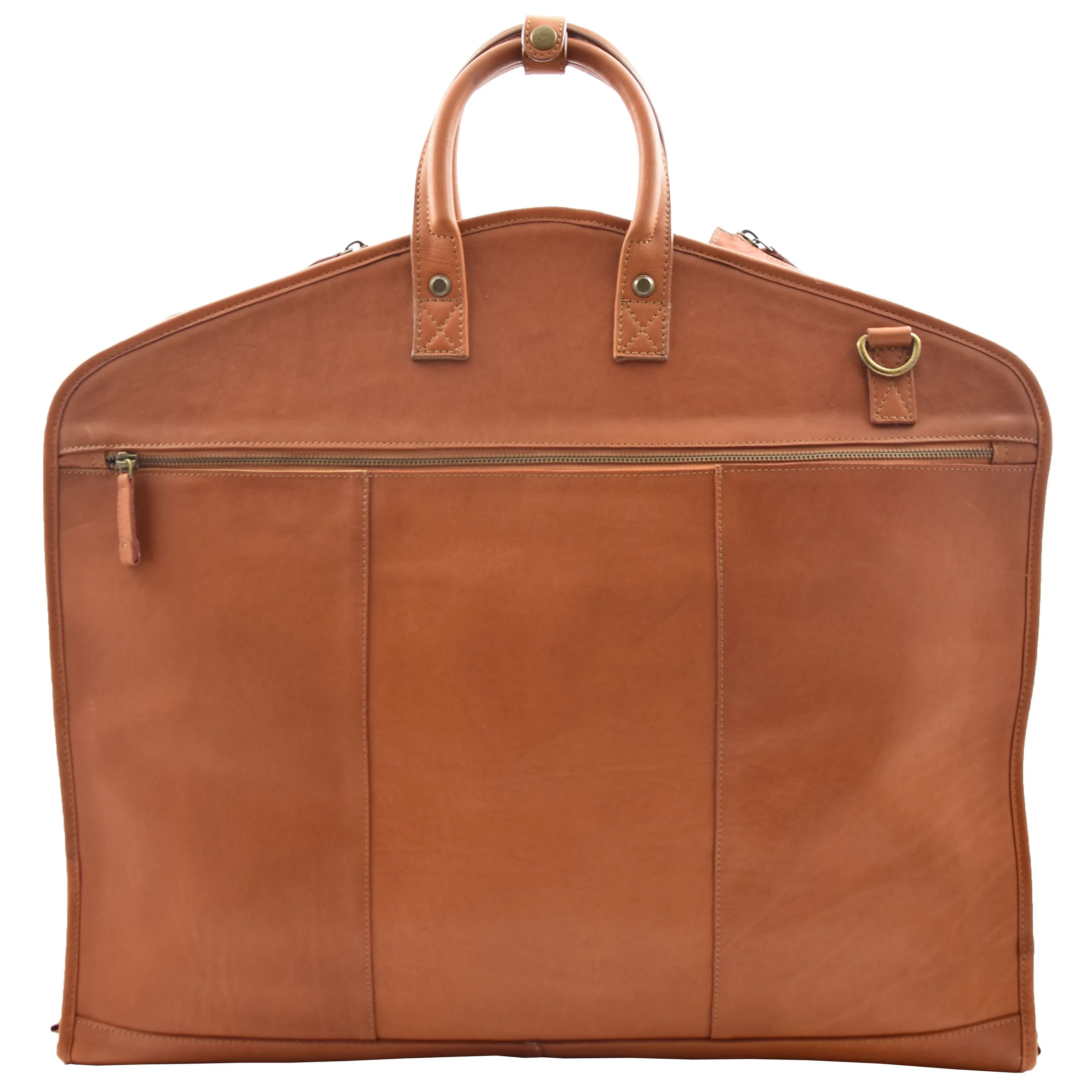 Real Leather Suit Carrier Large Capacity Travel Garment Bag Oxford Tan