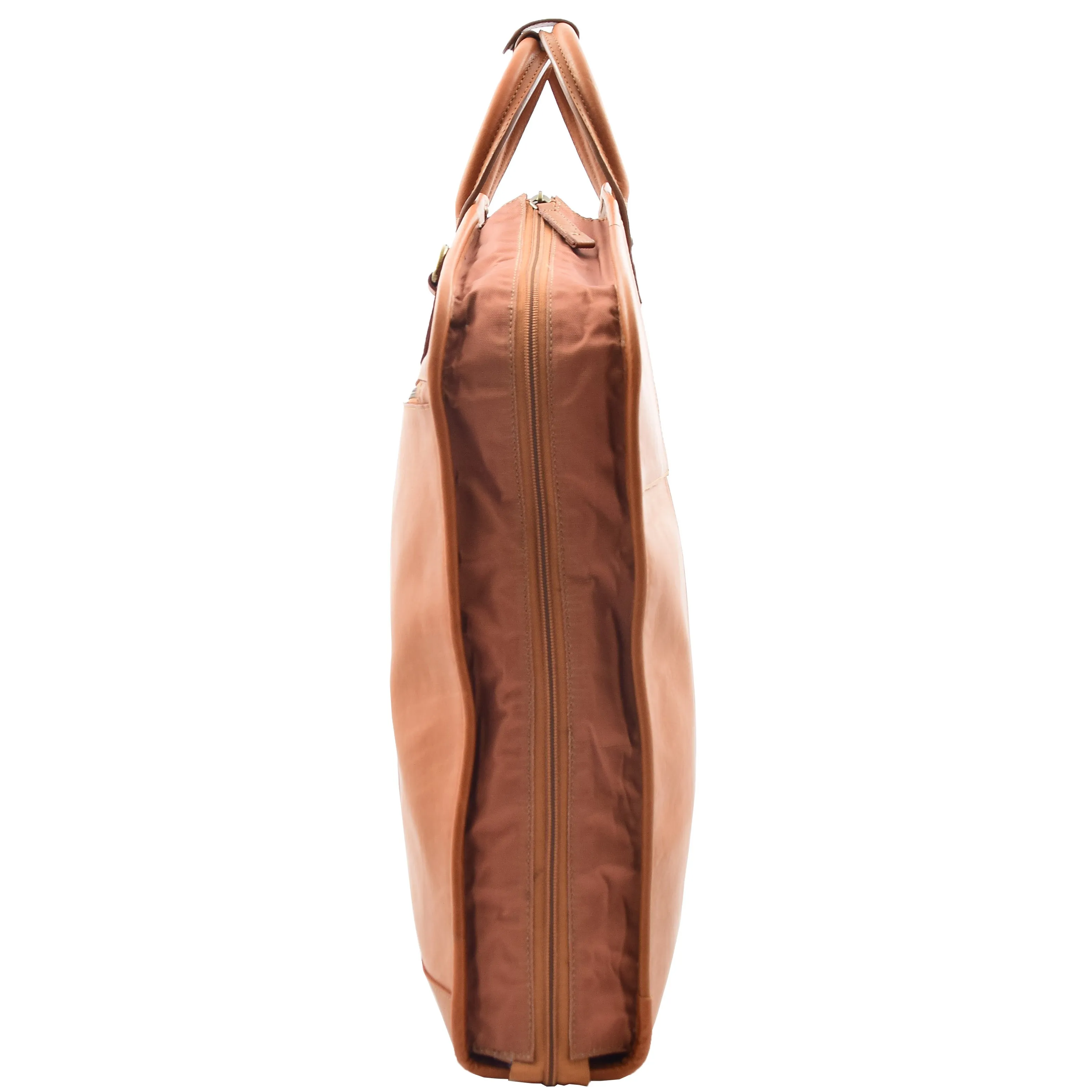 Real Leather Suit Carrier Large Capacity Travel Garment Bag Oxford Tan