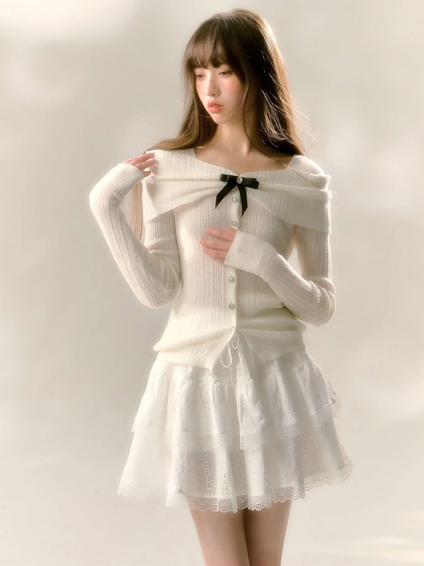 Ribbon Shoulder Slim-fitting Bottoming Knitted Top