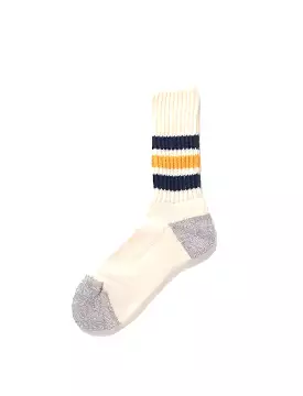 RoToTo Coarse Ribbed Oldschool Crew Socks Navy / Yellow