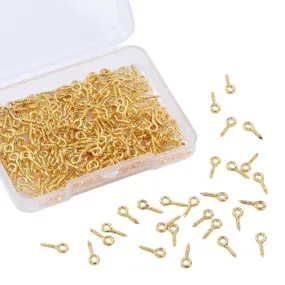 Screw Eye Pin Peg Bails, Iron, Golden, 10x4mm