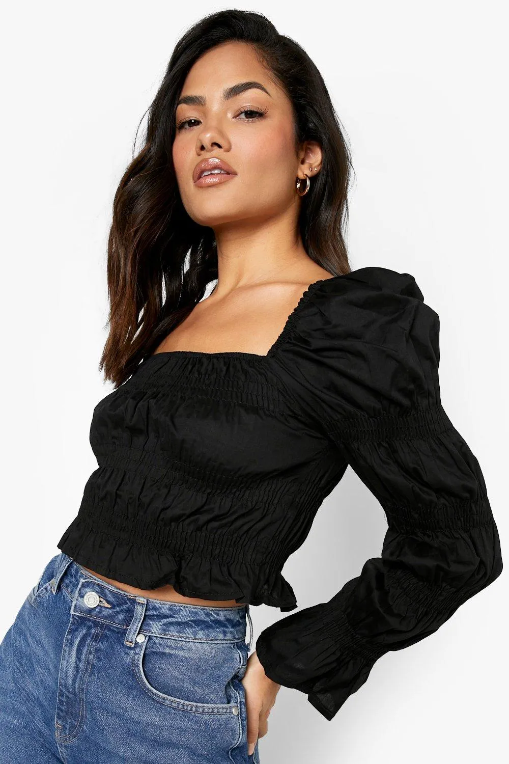 Shirred Detail Off The Shoulder Top