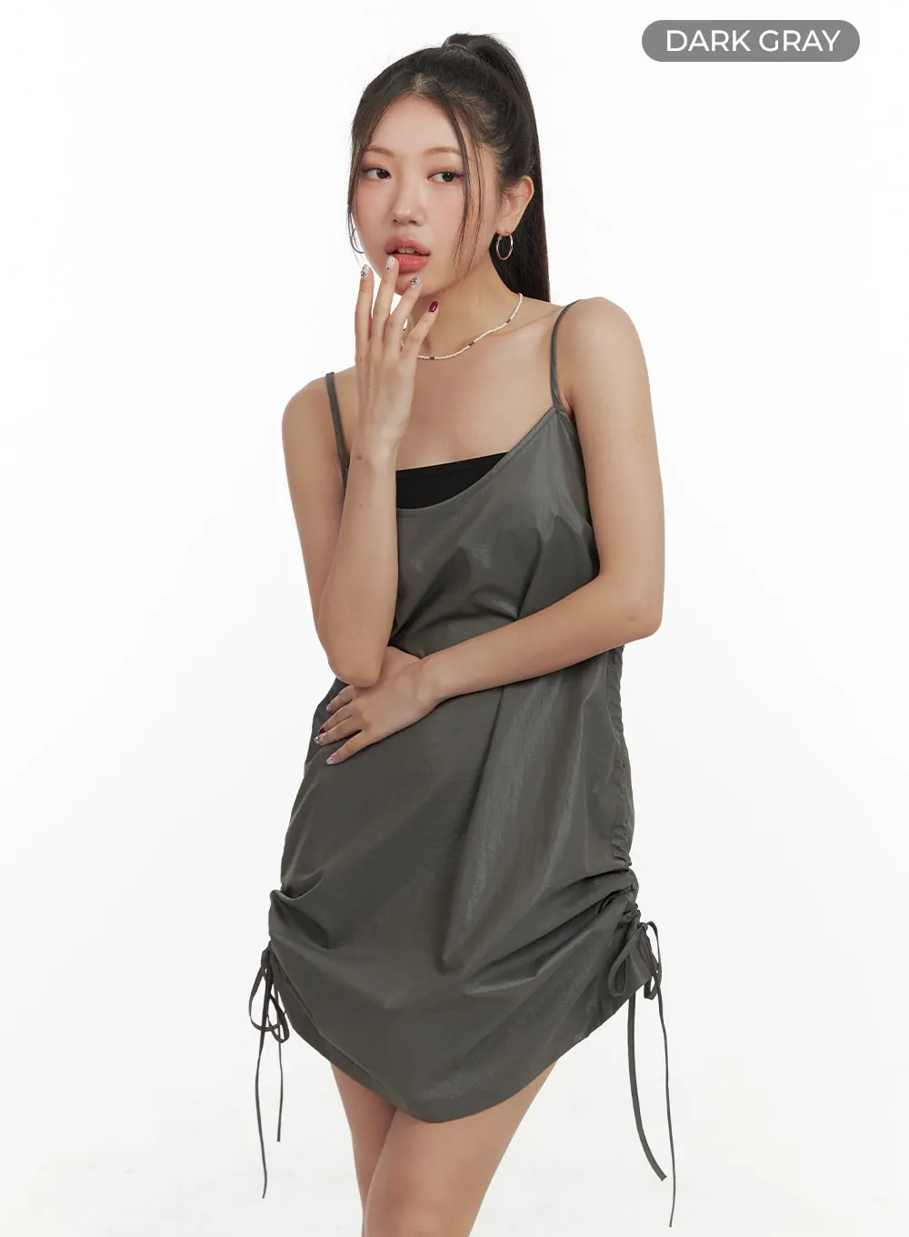 Shirred Nylon Sleeveless Mini Dress OA415