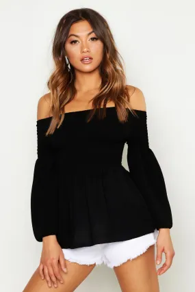 Shirred Smock Top Off The Shoulder