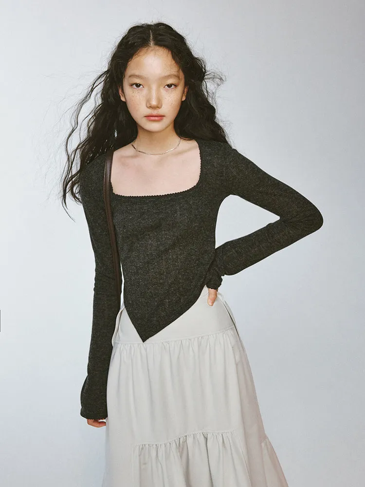 Square-Neck Asymmetry Slim Knit