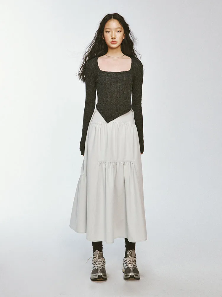 Square-Neck Asymmetry Slim Knit