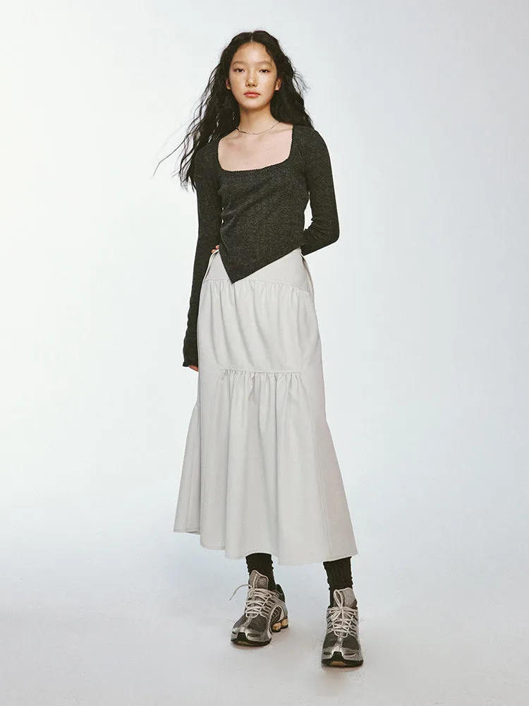 Square-Neck Asymmetry Slim Knit