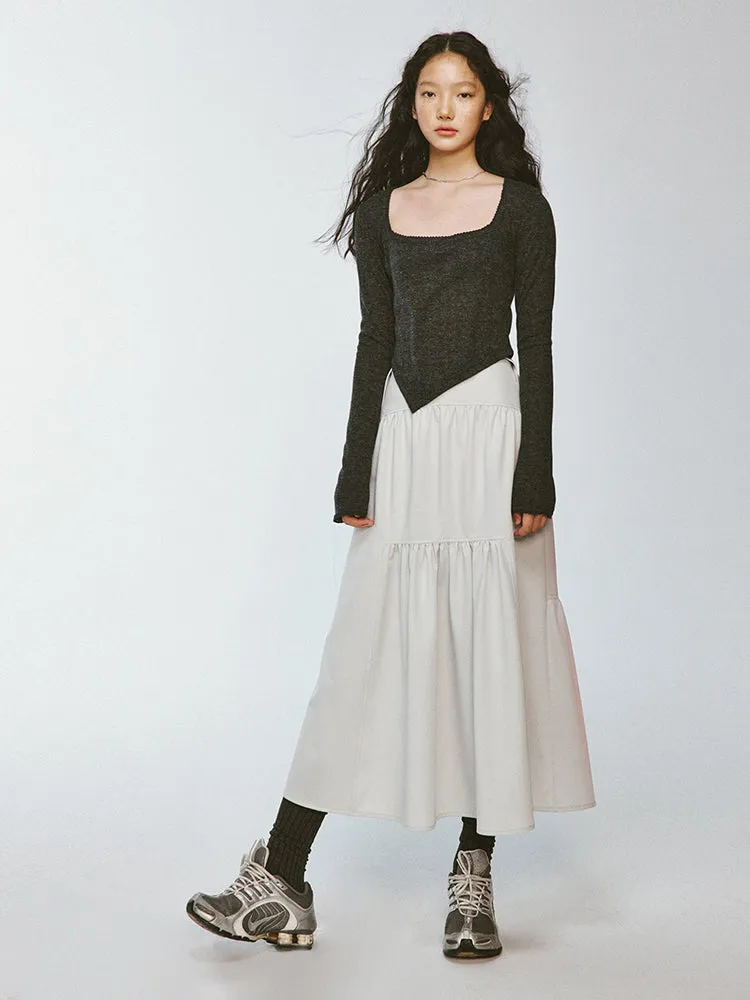 Square-Neck Asymmetry Slim Knit