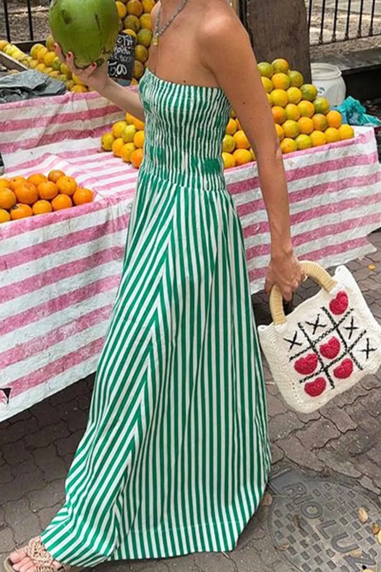 Strapless Shirred Zipper Midi Dress