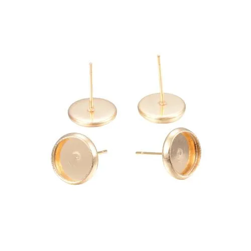 Stud Earring Settings, 304 Stainless Steel, Round, Bezel Cup, Golden, 10mm