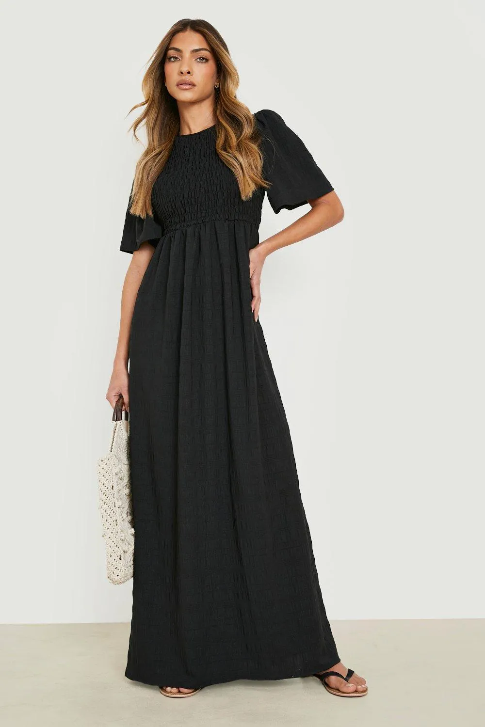 Textured Shirred Maxi Dress