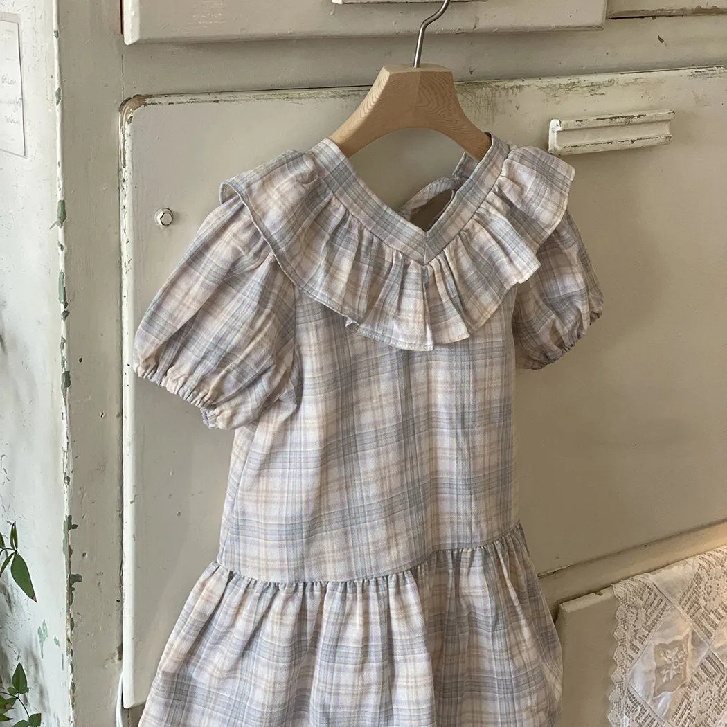 Toddler Milk Ruffle V-Neck Tie Back Dress (3m-5y)- Plaid