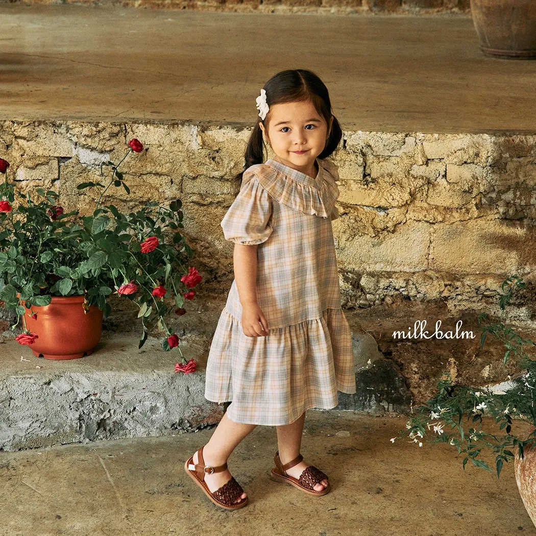 Toddler Milk Ruffle V-Neck Tie Back Dress (3m-5y)- Plaid