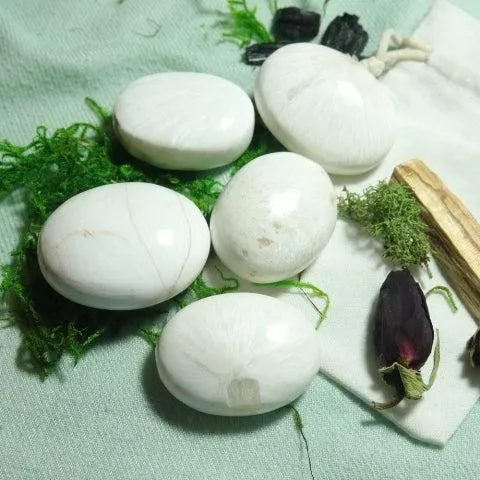 White Scolecite Pillow Palm Stone ~ Beautiful Balanced Energy