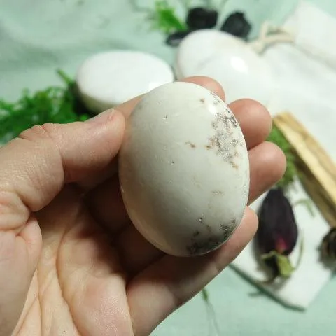 White Scolecite Pillow Palm Stone ~ Beautiful Balanced Energy