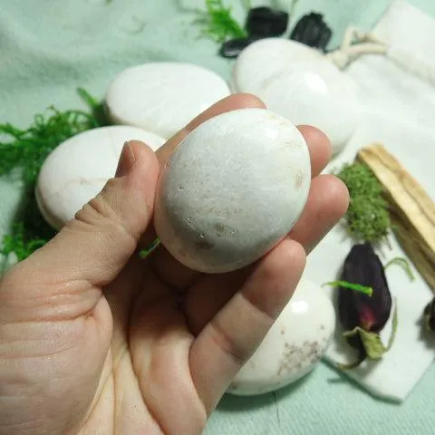 White Scolecite Pillow Palm Stone ~ Beautiful Balanced Energy