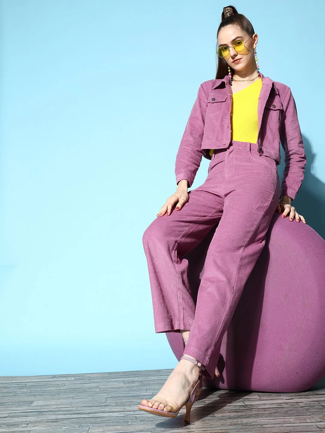 Women Lavender Corduroy Trucker Jacket