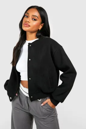 Wool Look Crop Bomber Jacket